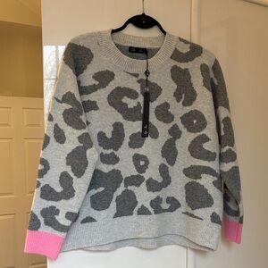 NWT Lyla & Luxe Grey Leopard Print Sweater with Pink Cuffs